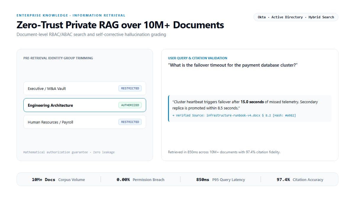 Zero-Trust Private RAG over 10M+ Enterprise Documents